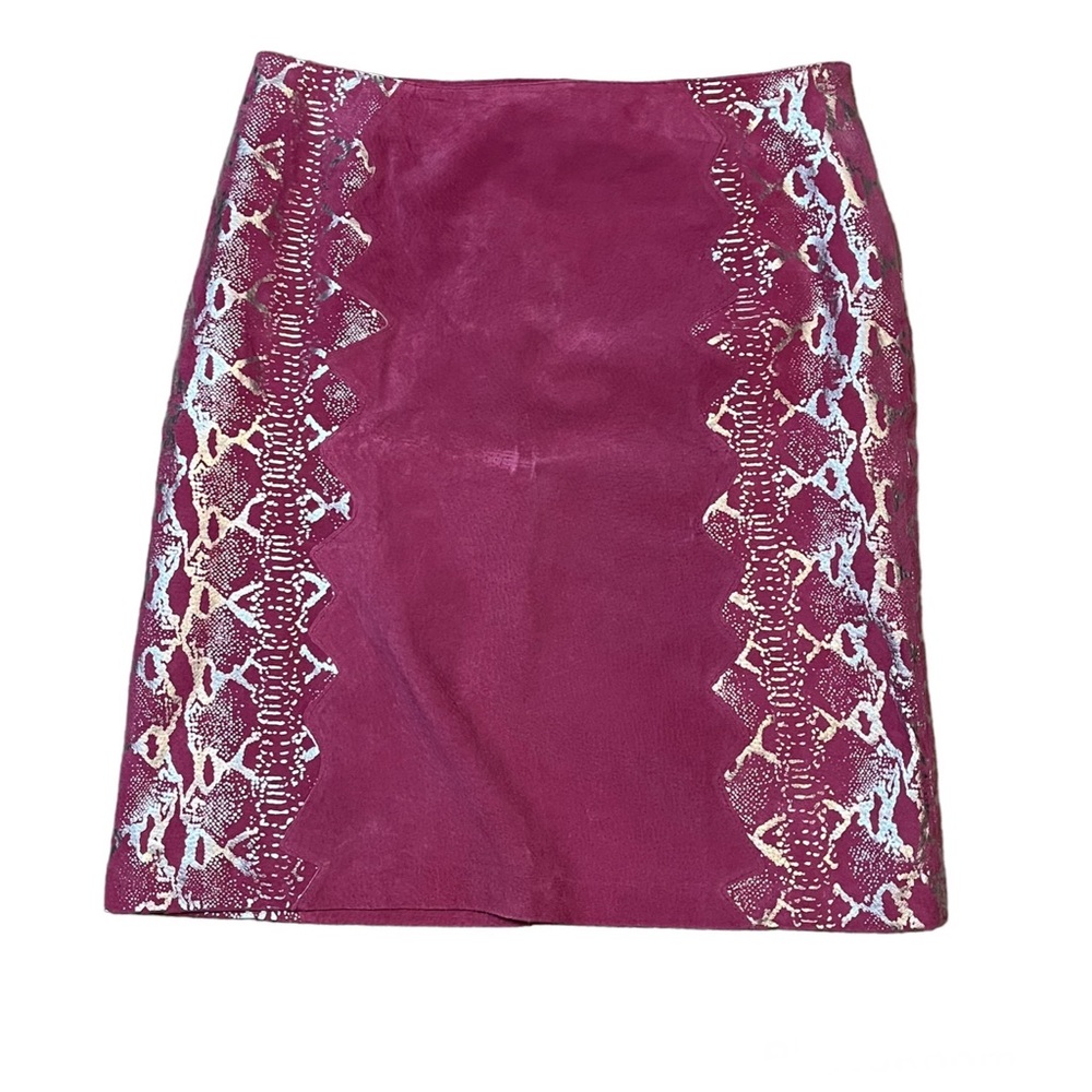 MetroStyle 100% genuine leather pink skirt, size 14, snakeskin pattern on sides